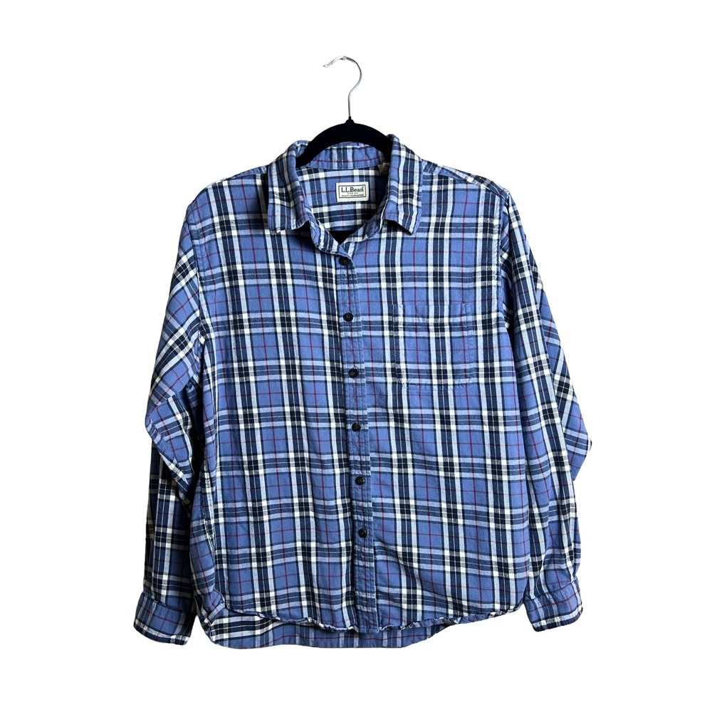 Vintage L.L. Bean Flannel Shirt Women's L Periwinkle Blue Plaid